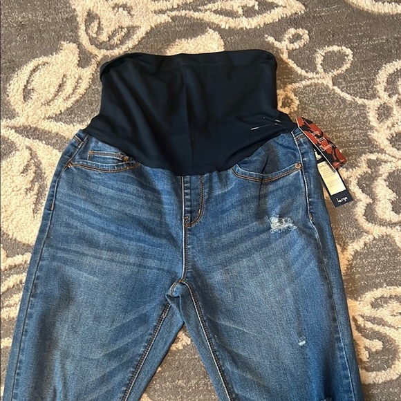 Indigo poppy size large  Blue Skinny Jeans with Maternity Panel distressed new - Picture 2 of 4